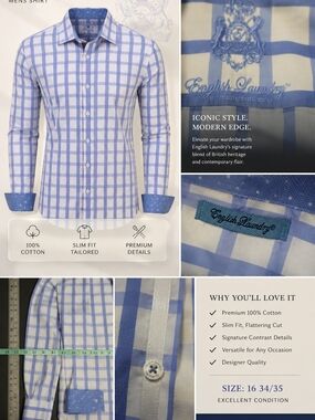 English Laundry Men's Button-Front Dress ShirtSize 16 | 100% Cotton NXMAFD